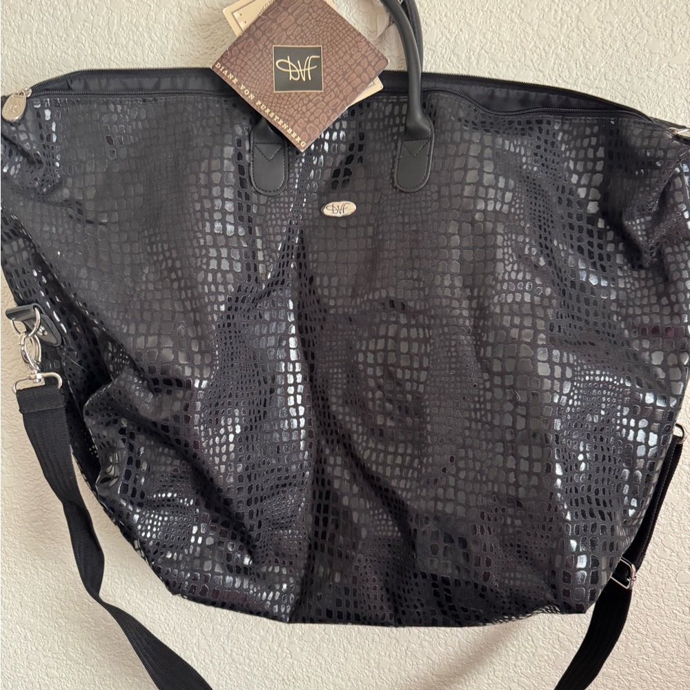 Diane Von Furstenberg Black Crocodile Pattern Travel Bag